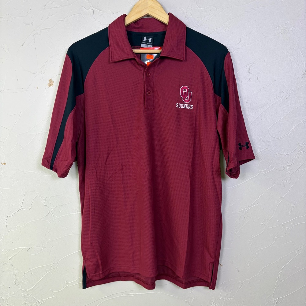 New Under Armour Oklahoma Sooners Polo Shirt Mens Medium Crimson Crean Gameday